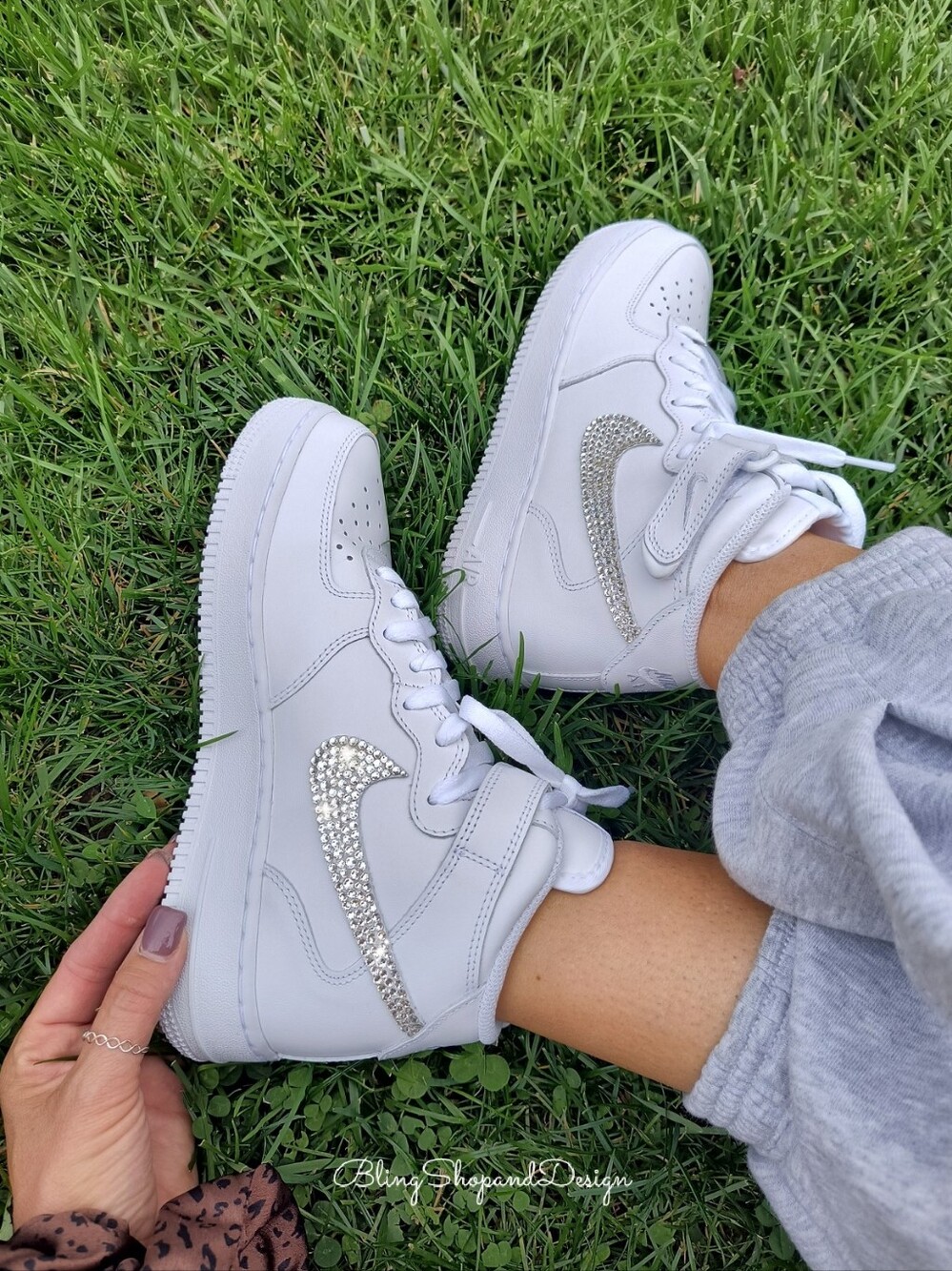 Bling Nike Air Force 1 07 Mid White Shoes Womens Custom With Crystals